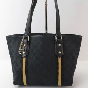 ❌ SOLD❌ Authentic GUCCI Black GG Canvas and Black Leather Tote Hand Bag Purse